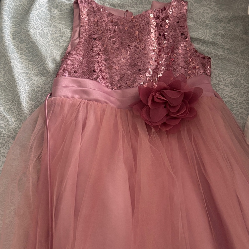 Pink Sequin Kids Dress with Flower Accent